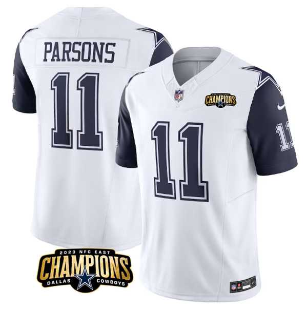 Men & Women & Youth Dallas Cowboys #11 Micah Parsons White Navy 2023 F.U.S.E. NFC East Champions Patch Stitched Jersey